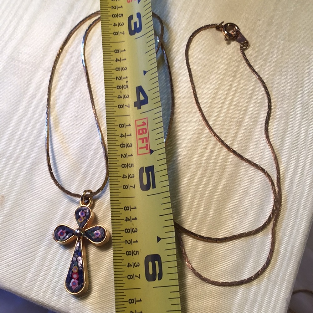 Vintage micro mosaic cross necklace, Italy - Picture 3 of 6
